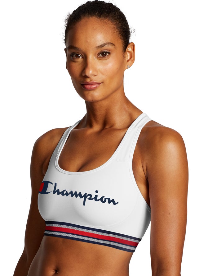 Champion Womens Sports Bra NZ - The Absolute Workout Script Logo White ( 3210-KUAWI )